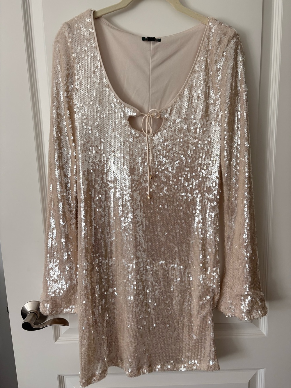 wild fable Blush Sequin Tie-Front Long Sleeve Chemise